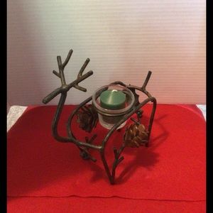 Rustic Metal Reindeer w Candle Holder